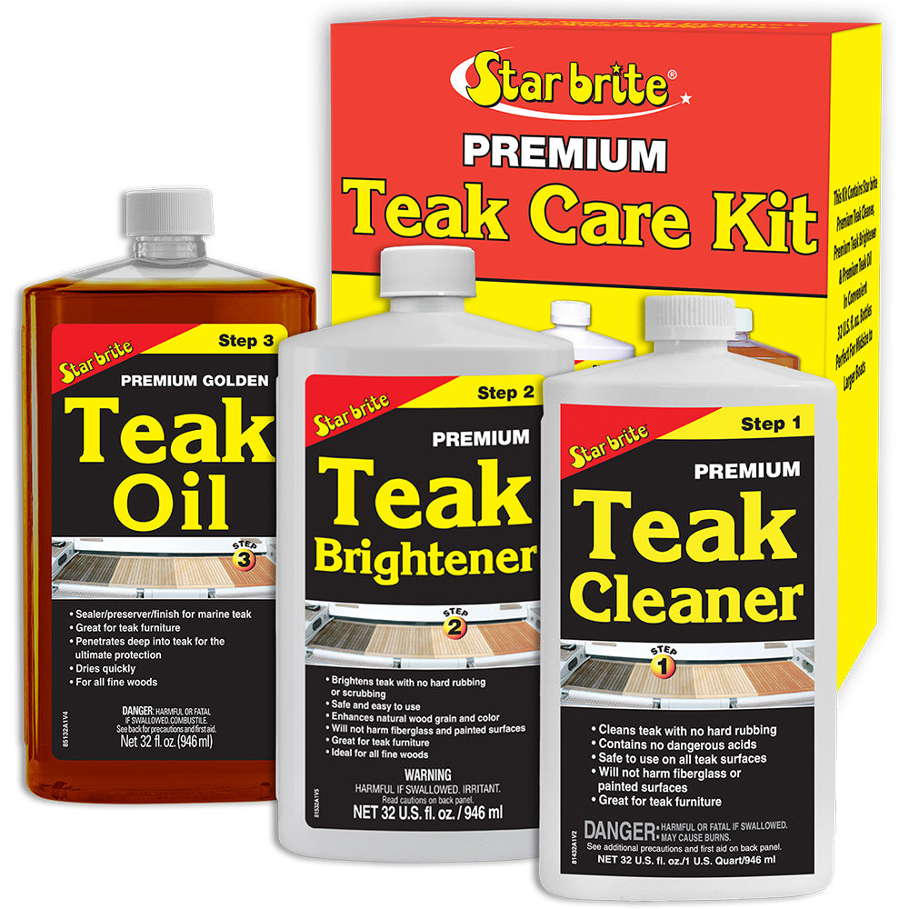 Star brite Premium Teak Care Kit - Step 1, Step 2,  Step 3 - 32 oz [81202]