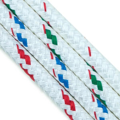 20' of 1/4" New England Ropes Sta-Set Double Braid Polyester Rope - White w/ Blue Fleck